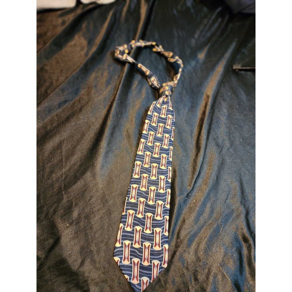 Mens Silk Necktie Blue Burgundy Geometric Hourglass Pattern Formal Business Tie